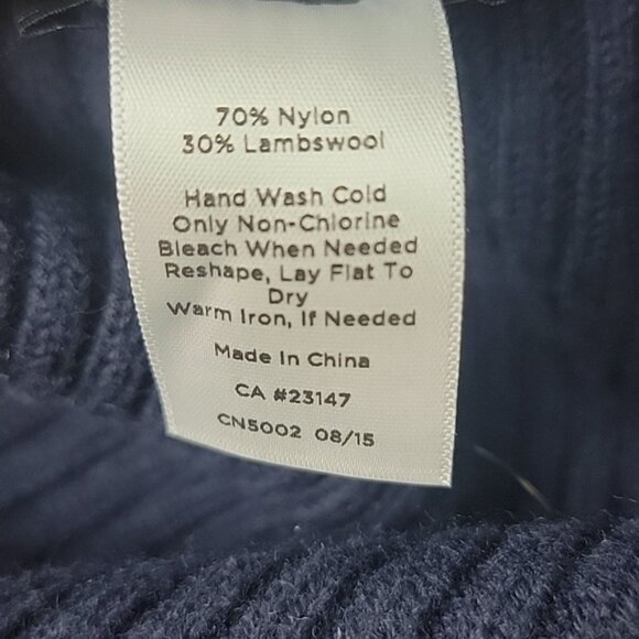TALBOTS Navy Blue Cable Knit Button Collar Turtleneck Preppy Poncho Sweater S - Picture 6 of 7